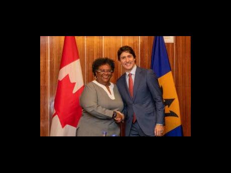 Canadian Prime Minister Justin Trudeau and Barbados Prime Minister Mia Mottley