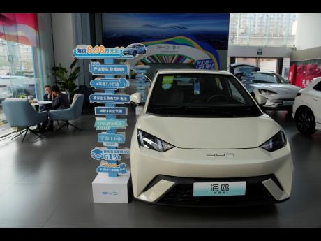 The Seagull electric vehicle from Chinese automaker BYD is displayed at a showroom in Beijing on Wednesday, April 10, 2024. 