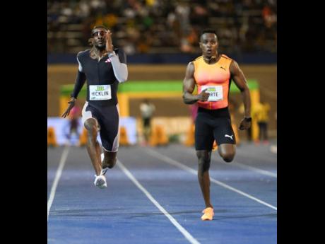 Ricardo Makyn/Chief Photo Editor 
The United States’ Brandon Hickling (left) will not get to renew his rivalry with Julian Forte, who has pulled out of the Rabat Diamond League.