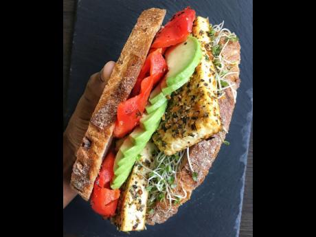 Credit: Contributed The baked garlic herb tofu sandwich.