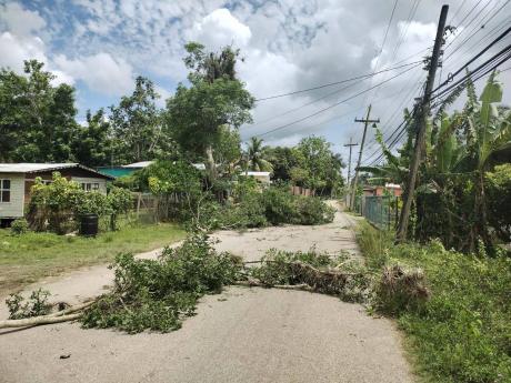 A section of the roadway in Logwood, Hanover, that was blocked by residents protesting the killing of brothers Romaine and Enrique Harvey on Wednesday, June 5, 2024.