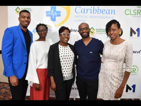 Credit: Contributed From left: Doctors Andre Morgan, Kemi Doll, Anona Griffiths, and David Walcott shared the spotlight with Shawna-Kaye Lester, organiser of the Caribbean Medical Professionals’ Summit on June 1 at The Jamaica Pegasus hotel in New Kingston.