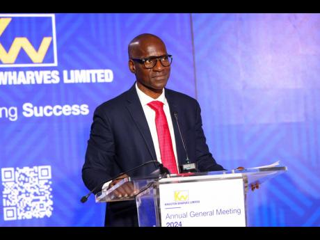 CEO of Kingston Wharves Mark Williams addresses the company’s 2024 annual general meeting at the AC Hotel.