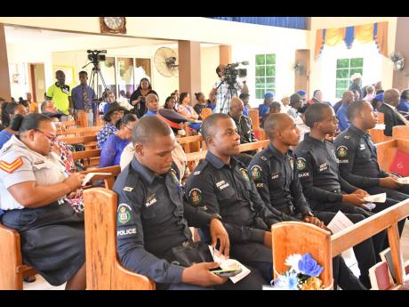 Credit: Contributed Members of the police force were among congregants at the Ministry of Justice’s Alternative Justice church service, held at the Williamsfield Seventh-day Adventist Church in St Elizabeth on June 15.