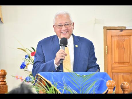 Credit: Contributed Minister of Justice Delroy Chuck addresses the ministry’s Alternative Justice church service, which was held at the Williamsfield Seventh-day Adventist Church in St Elizabeth on June 15.