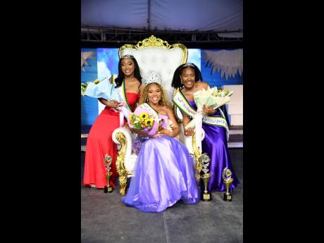 Miss Kingston and St Andrew Festival Queen 2024, Daindra Harrison, is flanked by Jameika Johnson, first-runner up and Lori-Kaye Myles, second-runner up.