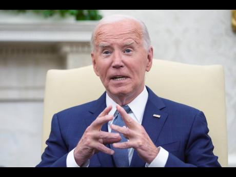 President Joe Biden speaks during his meeting with Israeli Prime Minister Benjamin Netanyahu in the Oval Office of the White House.