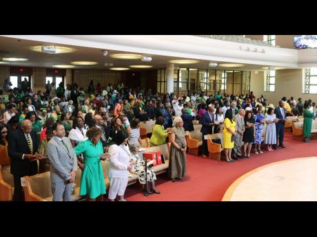 Credit: Derrick Scott Jamaicans and friends of Jamaica lift their voices in song at the 190th Emancipation and 62nd Independence church service held at the Sligo Seventh-Day Adventist Church in Takoma Park, Maryland, on Sunday, July 28.