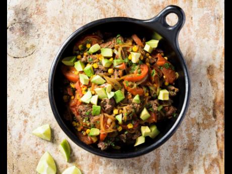 Chilean beef with tomato and corn sauté. 