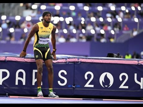 Credit: Gladstone Taylor Romaine Beckford of Jamaica competing in the men’s high jump final at the 2024 Paris Olympics last Saturday. Beckford failed three attempts at 2.27m to place 10th in the finals.
