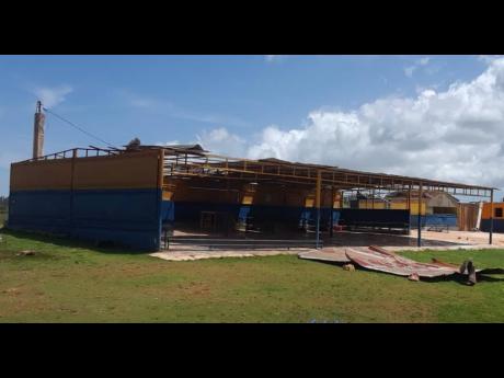 A section of the damaged French Park Community Club cricket ground pavilion in Manchester.