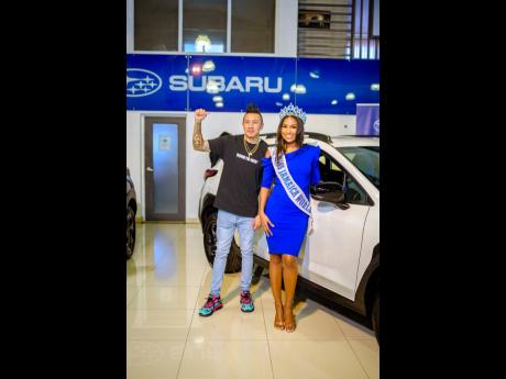 From left: Skvnk Lifestyle Director and Influencer Nick Lue and Miss Jamaica World 2022 Shanique Singh at Subaru Buy One to Win One Press Launch. 