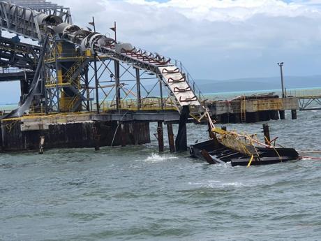 The damaged conveyor at Jamalco’s port at Rocky Point, Clarendon.