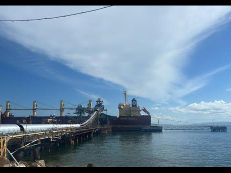 Alumina loading on the restored conveyor at Jamalco port, Rocky Point, Clarendon.