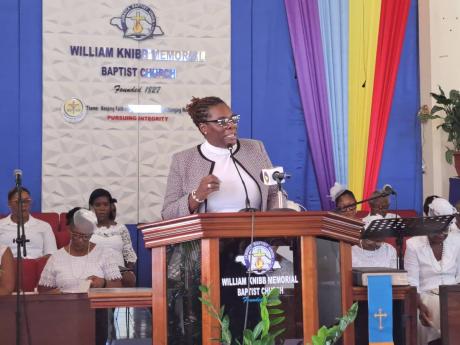 Reverend Tara Tyme, the pastor of St Paul’s United Church in Montego Bay, St James, delivers the keynote sermon during the Judiciary of Jamaica’s annual assize church service at the William Knibb Baptist Church in Falmouth, Trelawny on Sunday, October 