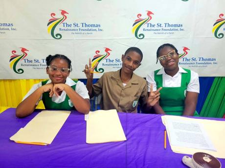 Morant Bay High School debate squad (left to right): Savanna Burke, Omario Burke, and Kristina Wheeler. They are through to the finals and will face off with Robert Lightbourne High.