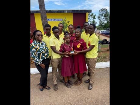 Cross Keys High School team (front row, from left): Kevaughn Outar, Nickayla Forbes, Tamara Howell and Romaine Williams. Back row (from left): Carlette Powell-Bradford (teacher), Rodjay Burton, Jonathan Meade, Eva Morgan and Akeem Graham.