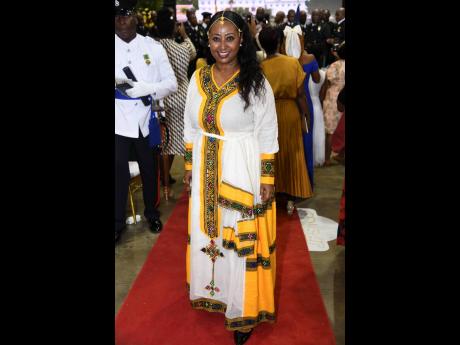 Yodit Hylton, honorary consul of Ethiopia in Jamaica, wore a traditional Ethiopian dress. 