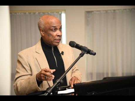 Christopher Samuda, president of the Jamaica Olympic Association, speaks during the launch of the Jamaica leg of the Grand Slam Track series at The Jamaica Pegasus hotel on Monday.