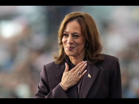 Vice President Kamala Harris gestures as she delivers a concession speech for the 2024 presidential election on the campus of Howard University in Washington DC. 