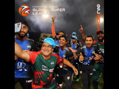 
Rangpur Riders players celebrate winning the inaugural Global Super League after a victory over Cricket Victoria at Providence Stadium on Friday. 