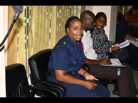 Jamaica Fire Brigade District Officer (Fire Prevention), Sheryl Walters, addresses the Disaster Preparedness, Hazard Mitigation and Safety Committee meeting at the St Elizabeth Municipal Corporation in Black River last week.