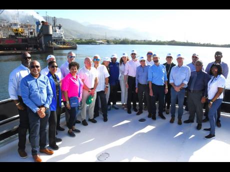 Stakeholders in Jamaica’s Logistics Hub initiative with a European Union delegation during a sea tour of the German Ship Repair Jamaica dry dock, which formed part of a consultation meeting on Jamaica’s Logistics Hub on January 26, 2024.