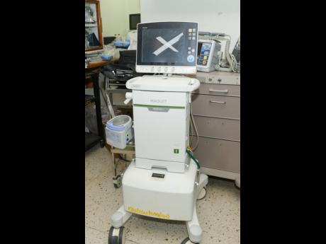 An out-of-service ventilator at Kingston Public Hospital’s Intensive Care Unit showcases the critical need for new medical equipment at the institution. This piece of equipment being out of service means it is a matter of life or death for some criticall
