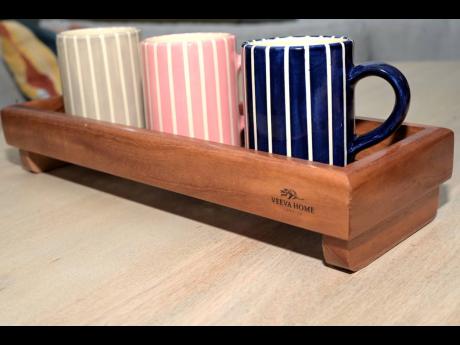 One of Anna Ward’s favourite pieces and Veeva Home’s best sellers are the stripped mugs, molded by ceramist, Margaret McGhie. “As soon as they’re made, they’re sold out. They are different sizes [and] bright colours and I think people really love