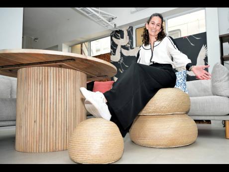 Anna Ward, owner of Veeva Home, features the brand’s pouf pieces. 
