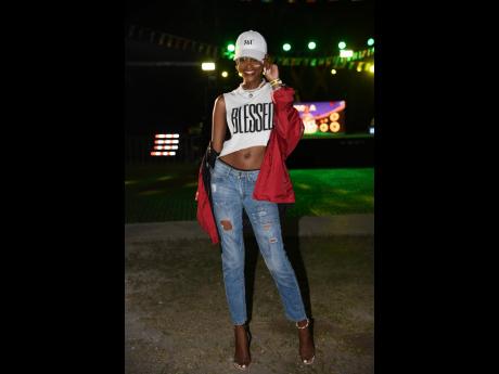 Deborah Gordon, second runner-up of Miss Universe Jamaica 2023, sports a graphic tee from her personal brand, Nachami.