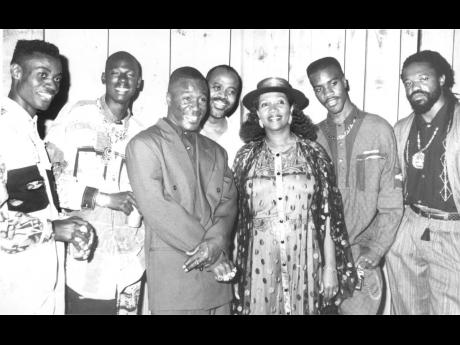 The Penthouse Crew, (from left) Wayne Wonder, Buju Banton, Cutty Ranks, Donovan Germain, Marcia Griffiths, Dave Kelly and Tony Rebel, winners in Rockers Awards 1991.