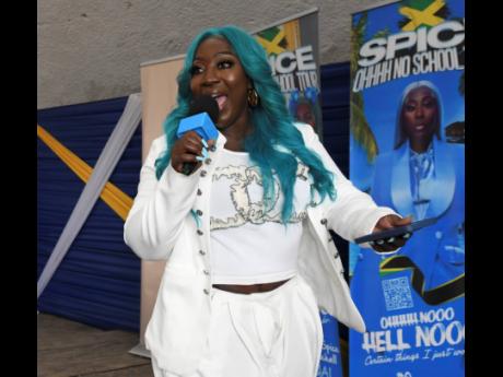 Dancehall artiste Spice at the launch of her Oh-No School Tour last Monday at the Waterford High School in St. Catherine. 