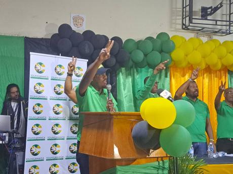 Rohan Walsh, the president of the Jamaica Labour Party’s Young Jamaica, addressing Sunday’s meeting.