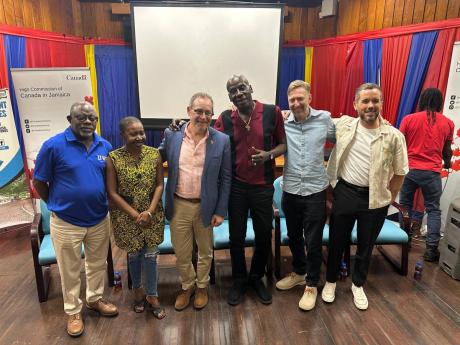 Dr Dave Gosse, head of the Department of the Institute of Caribbean Studies; Dr Lisa Tomlinson, head of the Department of Literatures in English; Canadian High Commissioner in Jamaica Mark Berman, Veteran artiste Leroy Sibbles and ‘Sound & Pressure’ di