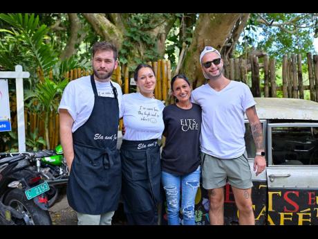 Credit: Contributed EITS Cafè proprietor Robyn Fox (second right), with last Sunday’s featured visiting chefs El (second left) and Ju, and the previous month’s spotlighted chef, Mathieu Masson-Duceppes.
