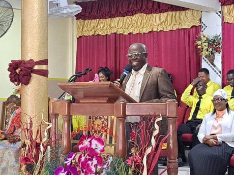Pastor Ezekiel Clarke, the host pastor of the Pentecostal Assemblies of Jesus Praise Temple in Falmouth, Trelawny, delivers the keynote sermon at his church during the launch of the RJRGLEANER Communications Group’s 21st annual Region One Cross Country I