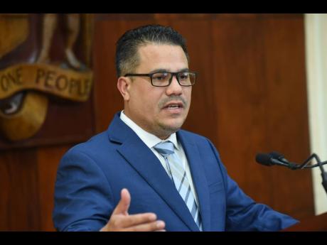 Minister without portfolio in the Ministry of Economic Growth and Job Creation, Matthew Samuda, speaking at a post-Cabinet press briefing at Jamaica House on February 26.