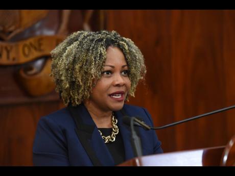 Minister of Education, Dr Dana Morris Dixon, speaking at a post-Cabinet press briefing at Jamaica House on February 26.