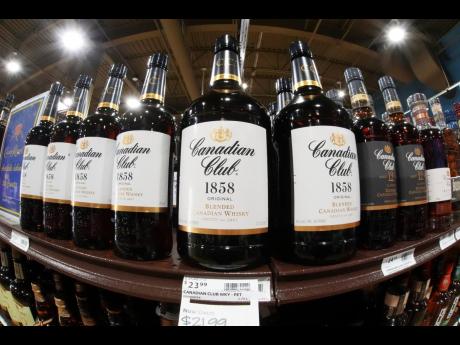 Canadian bourbon sits on a shelf at a store in Pittsburgh in the United States, Tuesday, March 4, 2025.