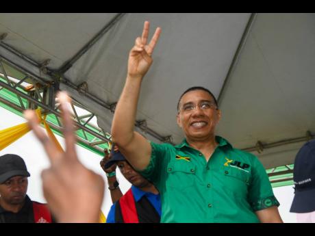 Prime Minister Andrew Holness at the Jamaica Labour Party’s 81st annual conference at National Arena in Kingston in November 2024.