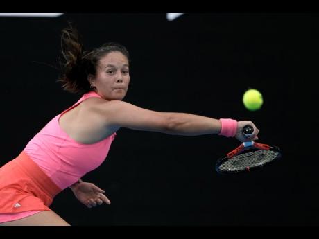 
Daria Kasatkina of Russia plays a backhand return to Emma Navarro of the United States during their fourth-round match at the Australian Open tennis championship in Melbourne, Australia on January 20.