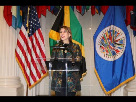 Barbara Feinstein, United States deputy assistant secretary for Caribbean Affairs, Bureau of Western Hemisphere, addresses the farewell reception.