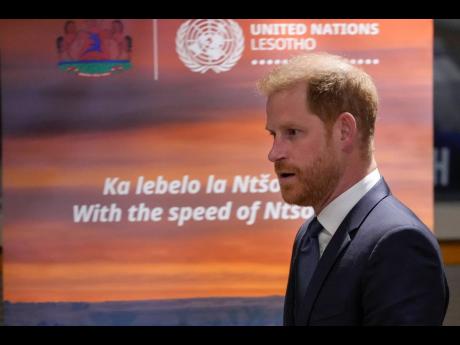 FILE - Britain's Prince Harry speaks during a high level event sponsored by Lesotho at UN headquarters, Tuesday, September 24, 2024. (AP Photo/Frank Franklin II, file)