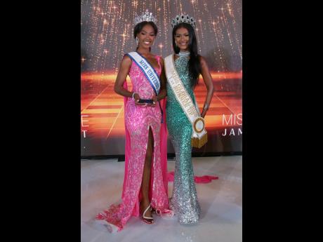 Credit: Nathaniel Stewart Above: Troy-Ann Anderson (left), newly crowned Miss Universe Jamaica East, celebrates her win alongside former queen Keri-Ann Greenwood, Miss Universe Jamaica East 2024, and Miss Global 2025, first runner-up.