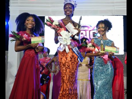 Miss Universe Jamaica Northeast Dreanna Williams (centre) is flanked by first runner-up Crystal Sibbley (right) and second runner-up, Rebecca-Jane Pinnock. 