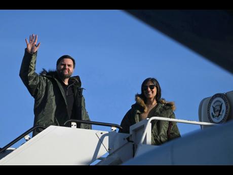 Vice President JD Vance and second lady Usha Vance, board Air Force Two as they depart after touring Pituffik Space Base in Greenland on March 28. 