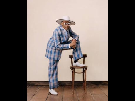 American film director Spike Lee in Look 6 from Jamaican-American designer Theophilio’s Fall/Winter 2025 collection.  