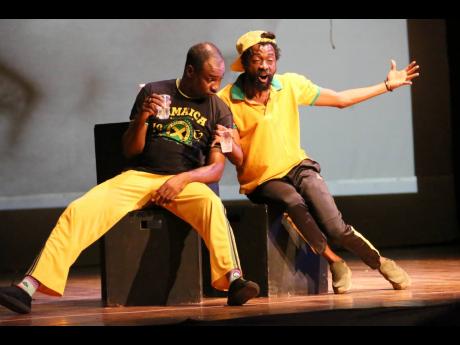 Junior Williams (left) and Everaldo Creary are the drunken duo in the Dahlia Harris-produced ‘Rounds Table Talk’.