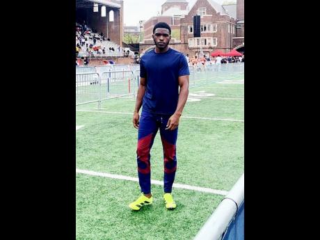 RASHEED FOSTER of The Mico University College  warming up ahead of the men’s college 100m final at the 129th staging of the Penn Relays in Pennsylvania last weekend.